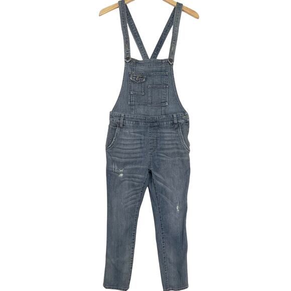 FREE PEOPLE Women’s Milo Distressed Tapered Leg Denim Overalls size 31 - Picture 2 of 10
